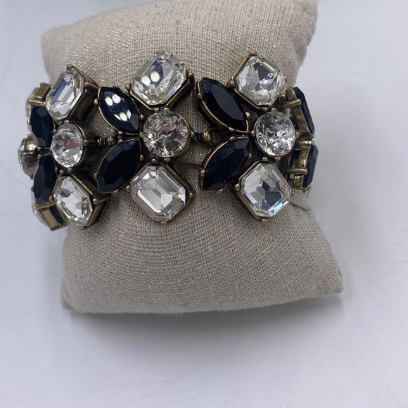 J. Crew Black and Clear Rhinestone Bracelet Gold Tone Fashion Statement - Picture 5 of 13